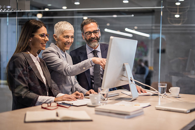 Group of employees logging into customized employee website