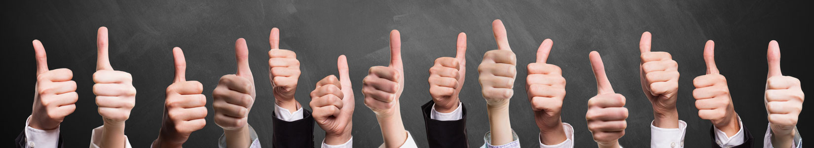 HR compensation with many employee hands showing thumbs up