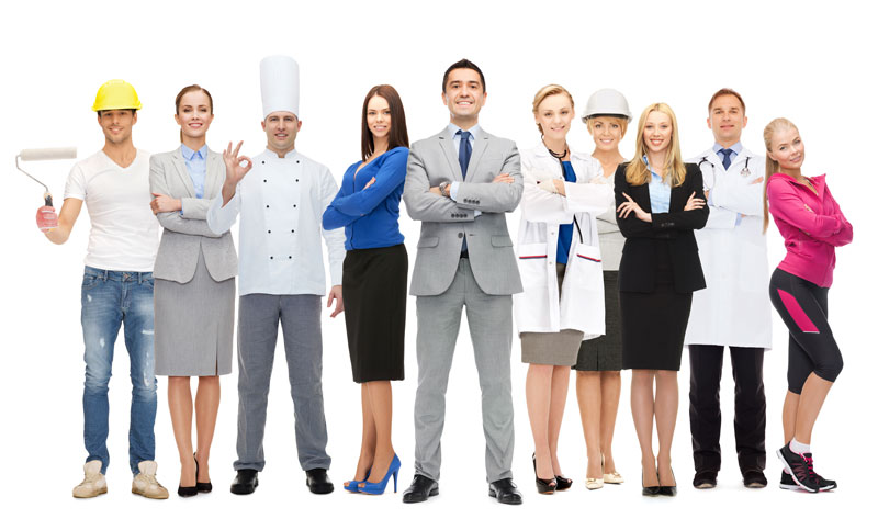 group of different industries employees standing together for human resources