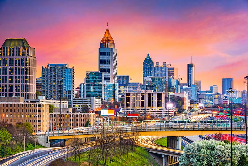 Skyline of Downtown Atlanta GA at Sunset